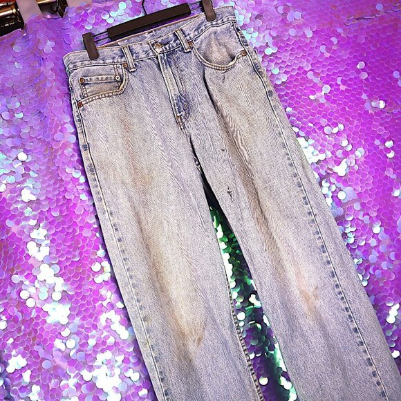 LEVIS 550 31x32 *FLAWED* Acid Wash Light Blue Denim Jeans Classic Distressed Y2K - Picture 1 of 14